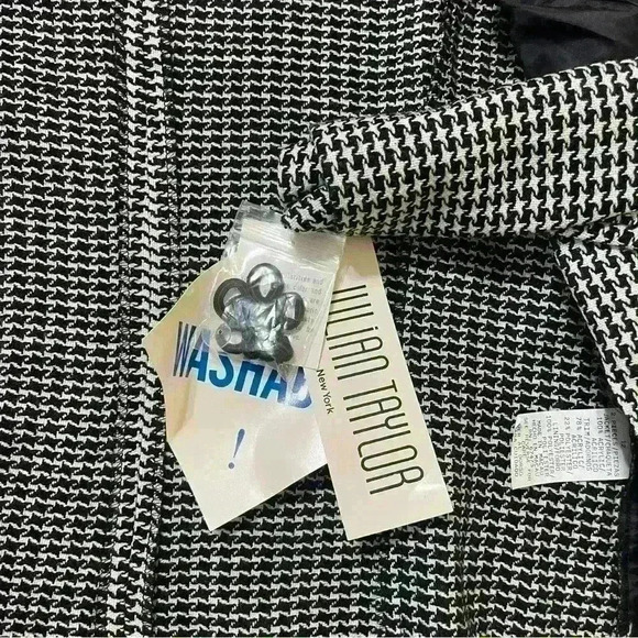 Julian Taylor Vintage Houndstooth Blazer With Faux Fur Collar Size 12 90s Black - Picture 14 of 14